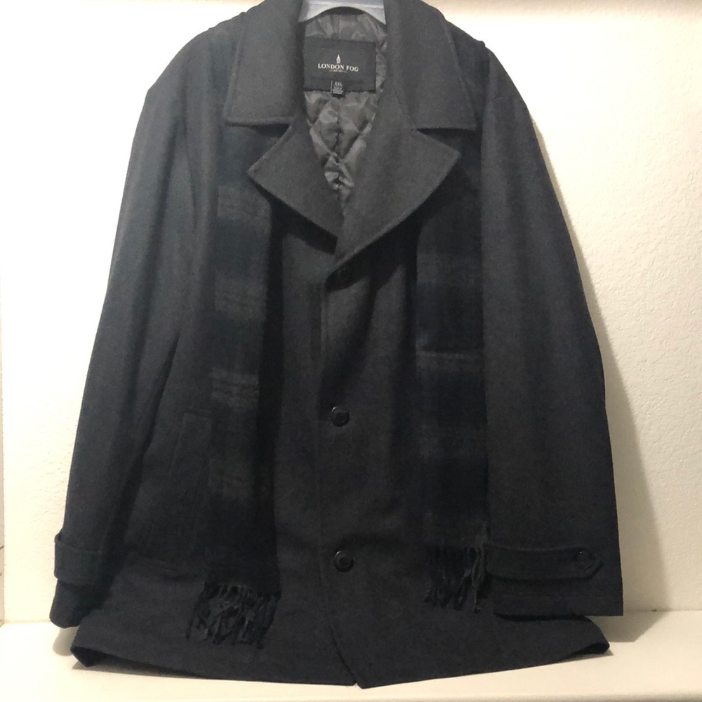 London Fog Men’s XXL Wool Blend Scarf Top Coat
